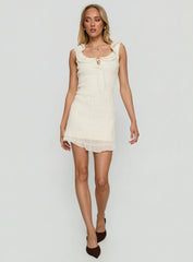 Elenore Frill Textured Mini Dress Cream