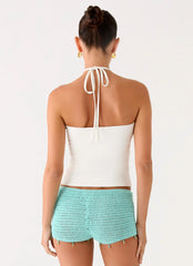 Idalia Beaded Crochet Shorts - Blue