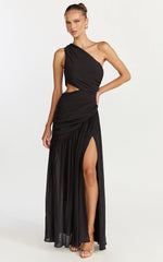 Darcy Maxi Dress - One Shoulder Side Cut Out Gathered Dress in Black