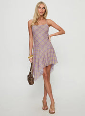Celinda Asymmetrical Midi Dress Pink Multi Check