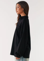 Torrie Oversized Polo Top - Black
