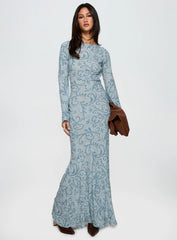 Miss Your Touch Backless Maxi Dress Blue Multi