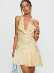 Starshooter Halter Plunge Mini Dress Lemon