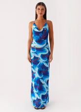 Another Life Chiffon Maxi Skirt - Turquoise Floral