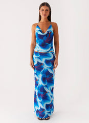 Another Life Chiffon Maxi Skirt - Turquoise Floral