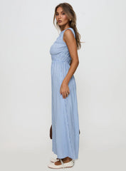 Fables Shirred Maxi Dress Blue Gingham