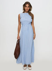 Fables Shirred Maxi Dress Blue Gingham