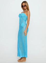 Coralilly Crochet Halter Maxi Dress Blue