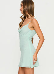 Rainfall Semi-Sheer Droplet Mini Dress Aqua