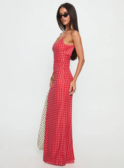 Izabella Maxi Dress Red Check