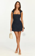 Heather Mini Dress - Square Neck A Line Denim Mini Dress in Raw