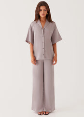 Palm Cove Satin Shirt - Grey