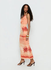 Jazina Keyhole Maxi Dress Orange Multi