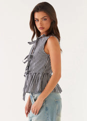 Cyrene Tie Top - Black Gingham