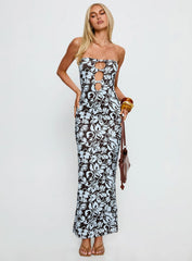 Saijana Strapless Maxi Dress Blue / Brown Floral