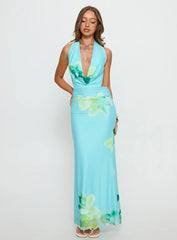 Tigress Halter Maxi Dress Blue Floral