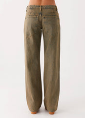 Jaiden Low Rise Denim Jeans - Brown Sand Wash