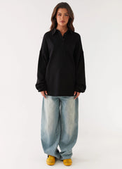 Torrie Oversized Polo Top - Black