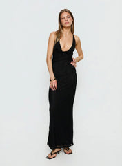 Jordina Lace Halter Maxi Dress Black