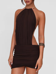 EVANNA MINI DRESS - BROWN : CHOCOLATE