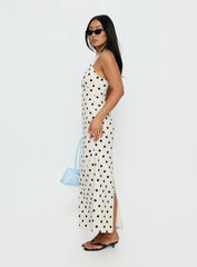 Delphinia Halter Maxi Dress Cream Polka Dot