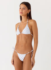 Mommae Halter Bikini Top - White Polkadot