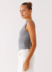 Drop Top Ribbed Eyelet Tank Top - Marle Grey