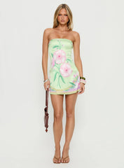Deina Strapless Mini Dress Green Floral