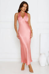 Speaks For Itself Satin Halter Maxi Dress Pink
