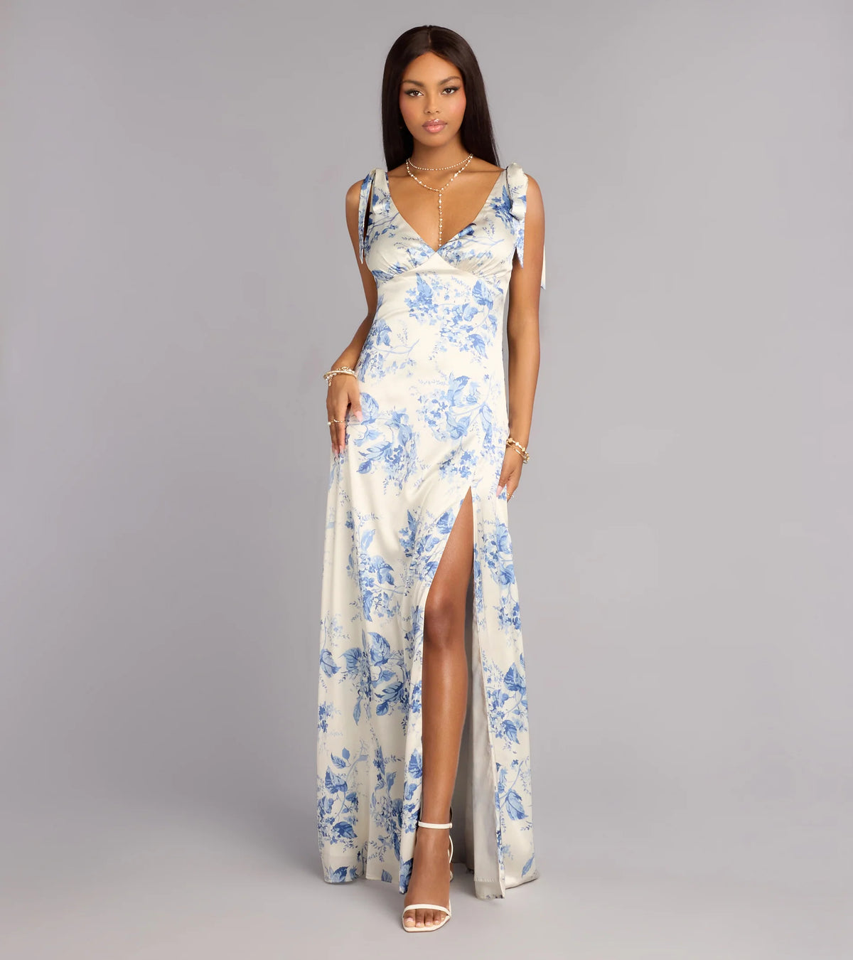 Lizzie Floral Satin A-Line Formal Dress