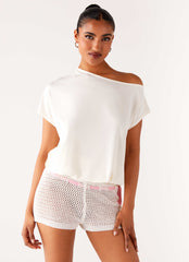 Mahana Crochet Mini Shorts - Ivory Pink