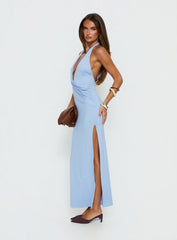 Nomani Halter Plunge Maxi Dress Baby Blue