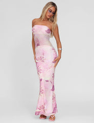 MORGAN MESH DRESS - GRUNGE FLORAL MAGENTA