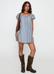 Wayfaire Smock Mini Dress Blue Stripe