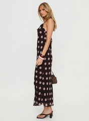 Andreana Low Back Maxi Dress Burgundy Polka Dot
