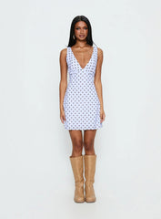 Nellie Mini Dress Blue / Brown Polka Dot