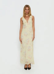 Joannah V Neck Midi Dress Yellow Floral
