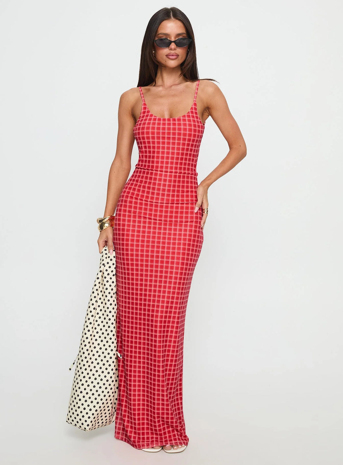 Izabella Maxi Dress Red Check