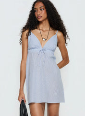 Jannine V Neck Mini Dress Blue Stripe