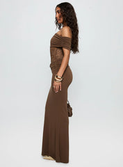 Gwendolen Off The Shoulder Maxi Dress Brown