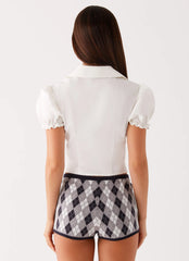 Cheyanne Knit Mini Shorts - Diamond Navy