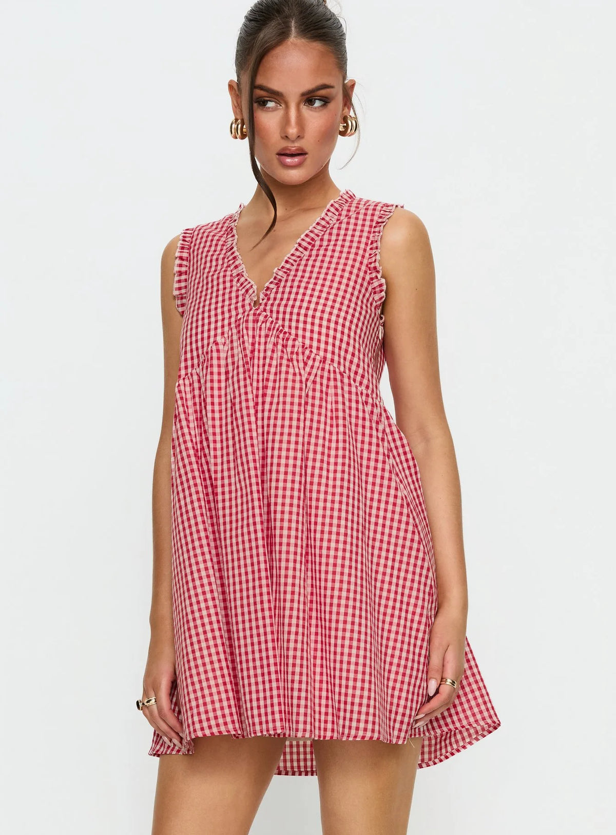 Akacia Babydoll Mini Dress Red Gingham