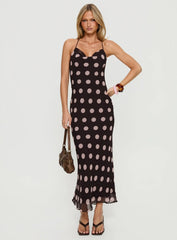 Andreana Low Back Maxi Dress Burgundy Polka Dot