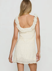 Elenore Frill Textured Mini Dress Cream
