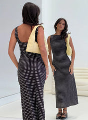 Voyager Linen Blend Midi Dress Black Polka