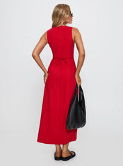 Summer Season Linen Blend Maxi Dress Red