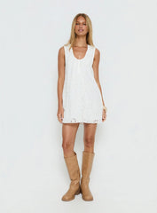 Eberta Ruched Baby Doll Mini Dress White Anglaise