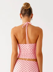 Bahama Eyelet Lace Up Top - Strawberry Dot