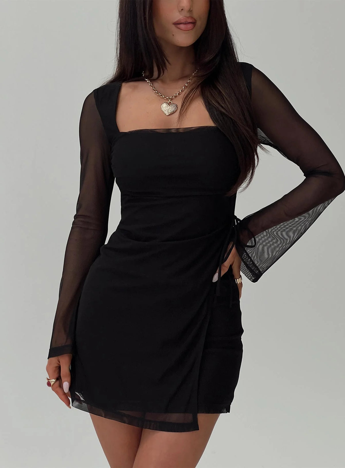 Martinez Long Sleeve Mini Dress Black Petite