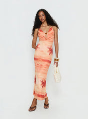 Jazina Keyhole Maxi Dress Orange Multi